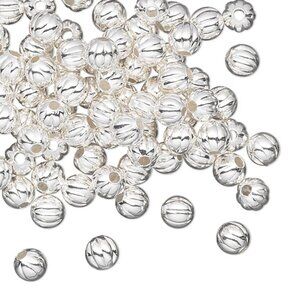 Bulk Sterling Silver Plated Brass 3mm Corrugated Round Watermelon Beads 100 pcs